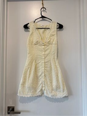 Klesis Ivory Floral Eyelet Lace Button Front Mini Dress M